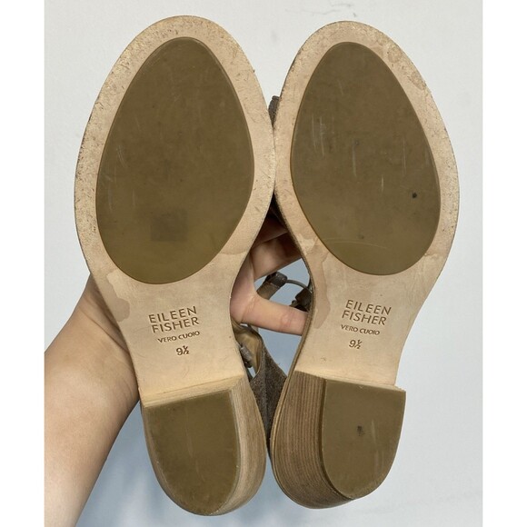 Eileen Fisher Sandals Womens US 9.5 Lou Platinum Metallic Suede Block Heel Coast - Picture 13 of 15
